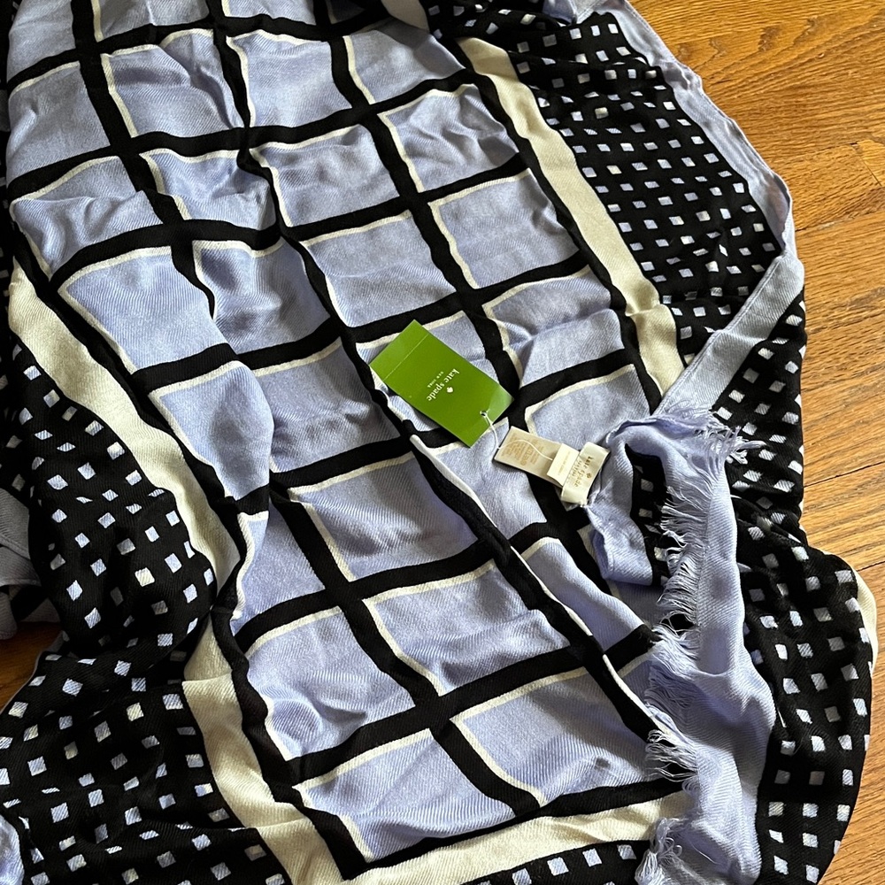 Kate Spade Black, White and Periwinkle Checkered Scarf/Wrap